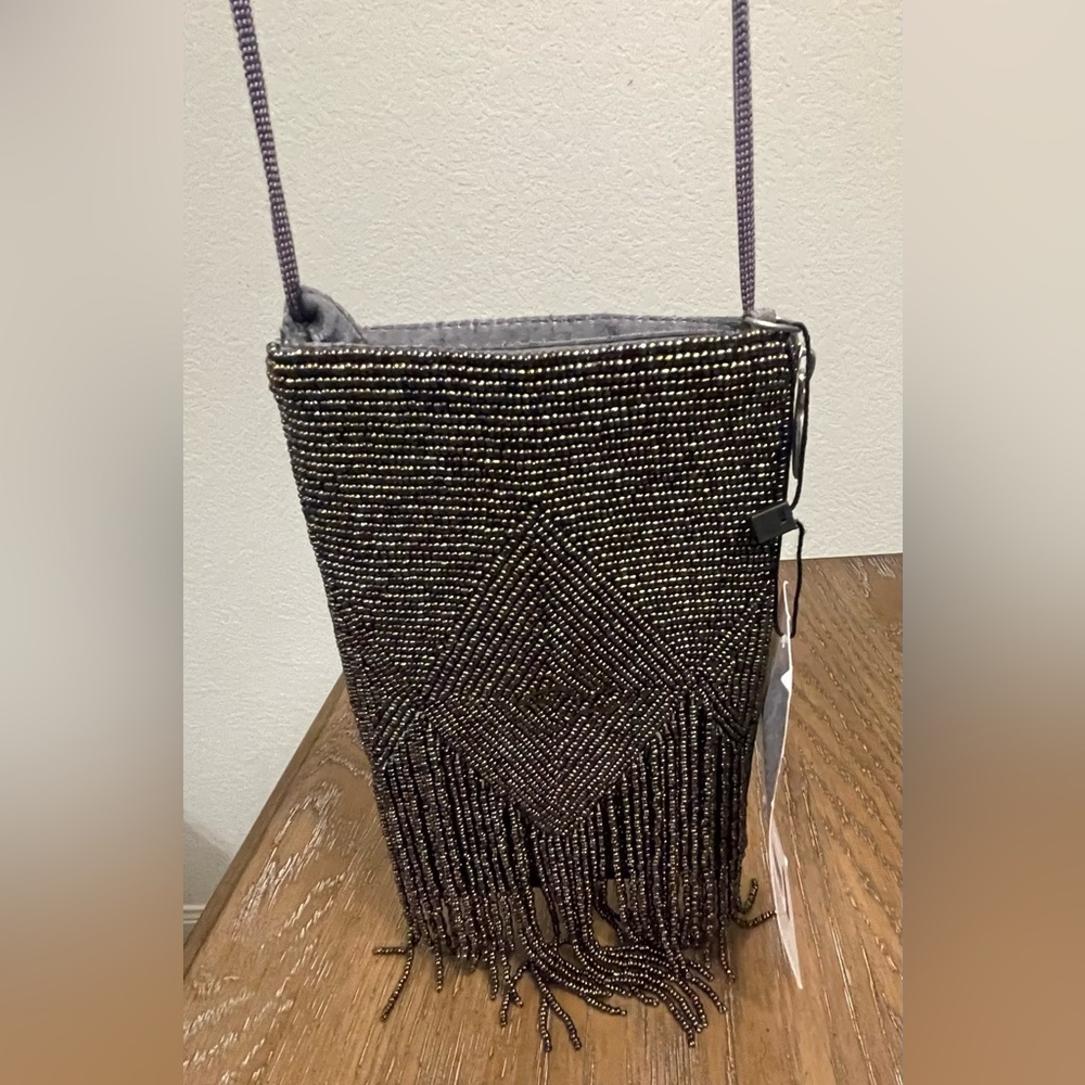 Bamboo Traders Black Beaded Crossbody Bag